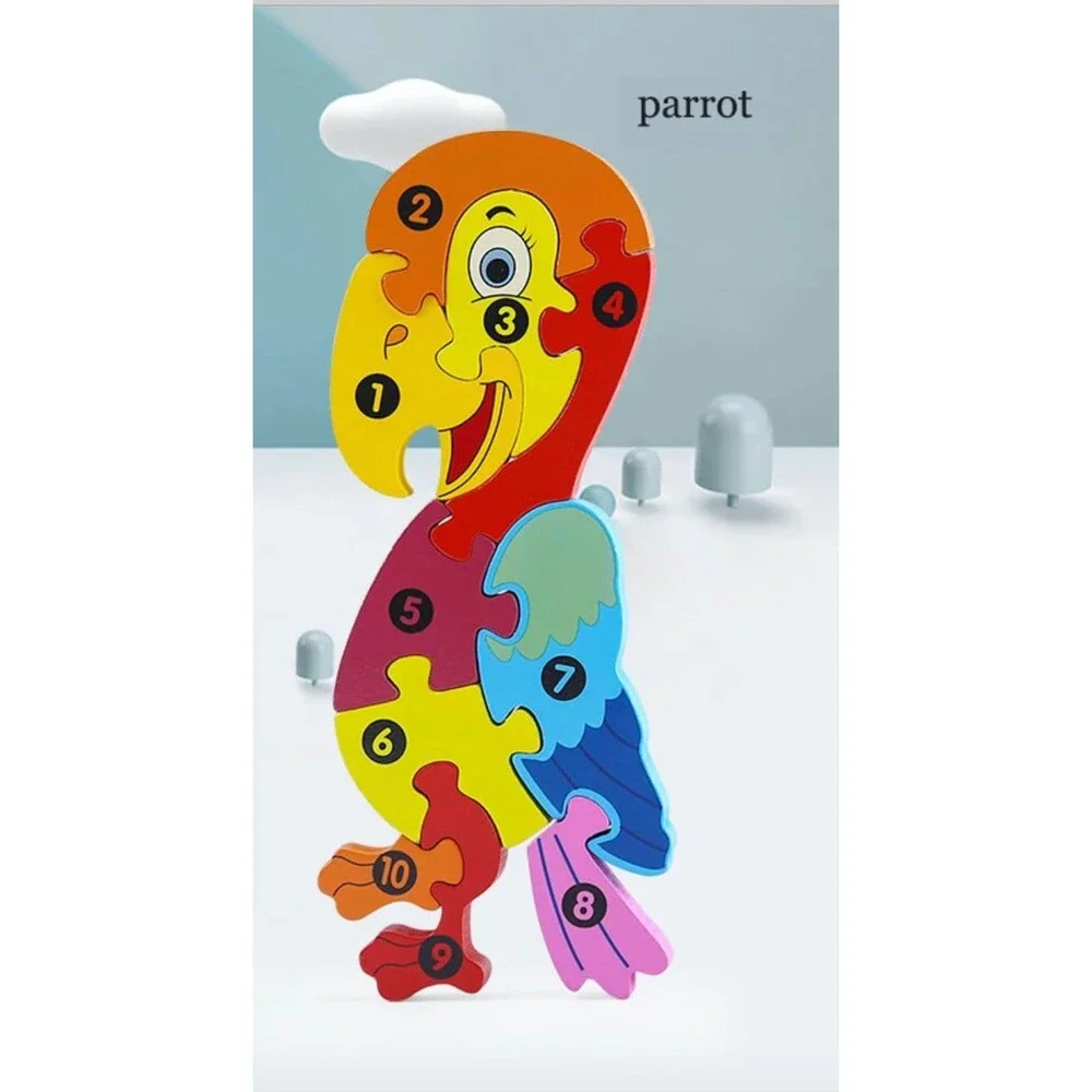 Montessori Wooden Jigsaw Puzzle: Numbers, Colors & Animals
